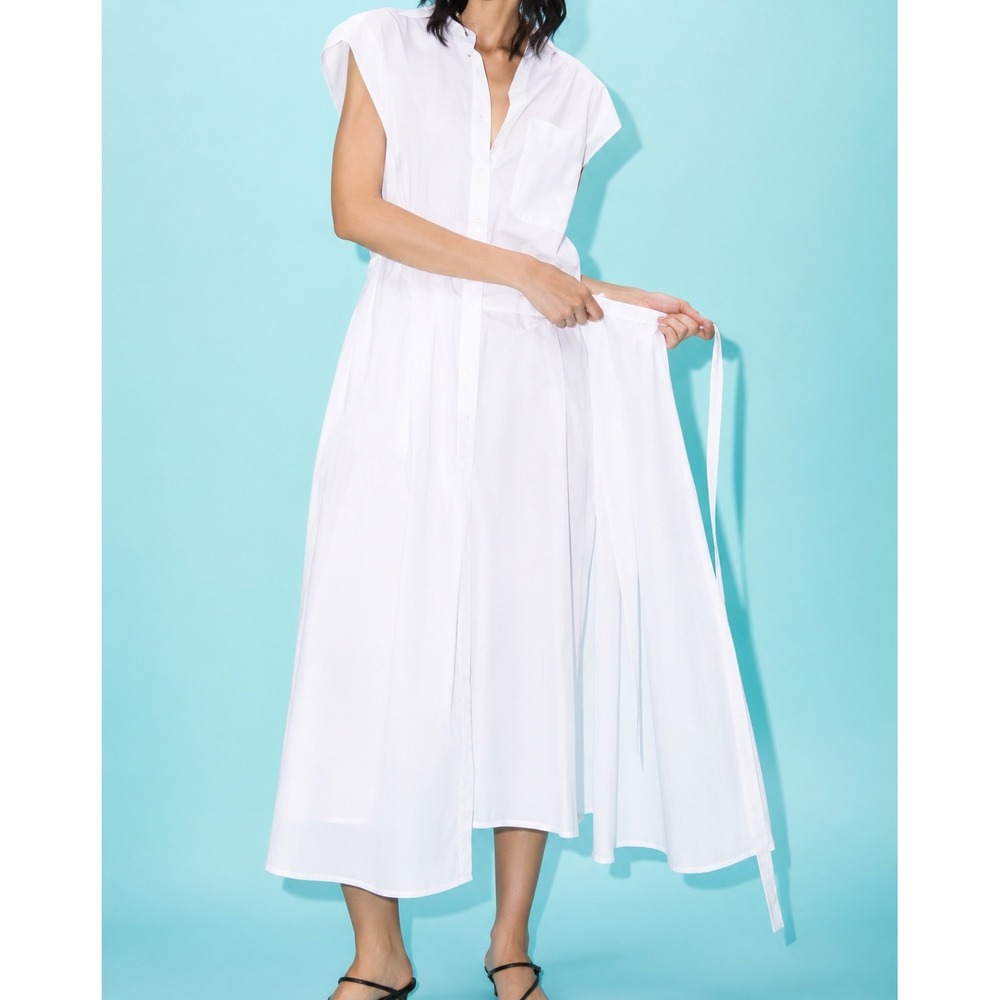 Zara White Poplin Shirt Midi Dress Button Down Front Size Large - Picture 2 of 16
